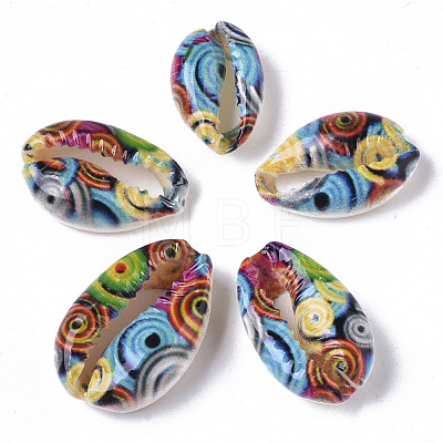 Printed Natural Cowrie Shell Beads X-SSHEL-R047-01-D05-1