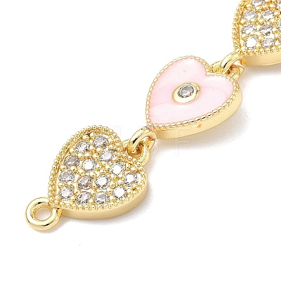 Brass Micro Pave Clear Cubic Zirconia 7 Heart Links Connector Charms KK-H539-14G-1