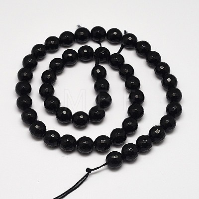 Faceted Round Grade A Black Stone Beads Strands G-N0137-04-12mm-1