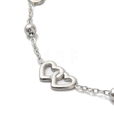 Titanium Steel Double Heart Link Bracelets for Women BJEW-G719-08P-1