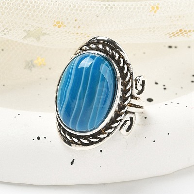 Natural Banded Agate Adjustable Rings RJEW-I108-01AS-06-1