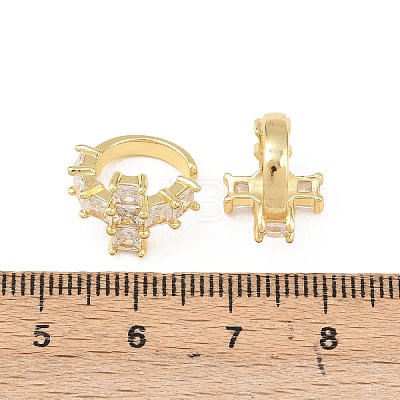 Brass Micro Pave Clear Cubic Zirconia Cross Cuff Earrings EJEW-F400-19G-1