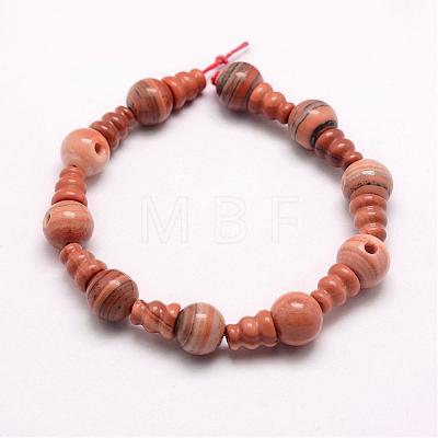 Natural Wood Lace Stone 3-Hole Guru Beads Strands G-J365-11-1