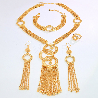 Luxury Alloy Ring Tassel Bracelets & Earrings & Necklaces & Rings Sets for women CI2534-1