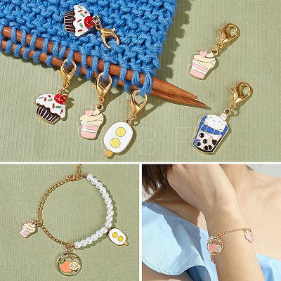 Alloy Enamel Ice Cream/Cake/Bubble Tea Pendant Locking Stitch Markers HJEW-PH01887-1