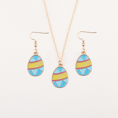 Easter Egg Alloy Enamel Pendant Necklace & Dangle Earrings Sets FS-WG38758-09-1