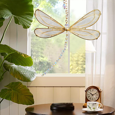 1Pc Glass & Metal Enamel Dragonfly Pendant Decorations HJEW-CN0001-29-1