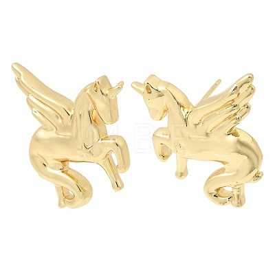 Horse Brass Stud Earrings EJEW-D352-03G-01-1