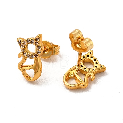 Rack Plating Brass Micro Pave Cubic Zirconia Stud Earrings EJEW-P221-10G-1