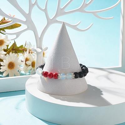 Natural Lava Rock & Opalite & Gemstone Stretch Bracelet BJEW-JB07712-1