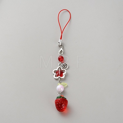 Plastic Strawberry Beads Mobile Straps HJEW-WH00056-10B-1