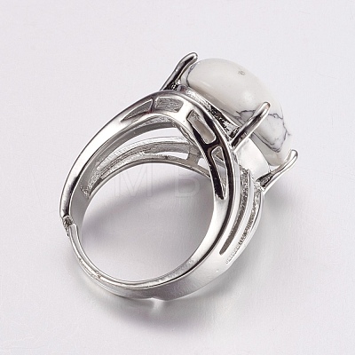 Natural Howlite Wide Band Finger Rings RJEW-K224-A13-1