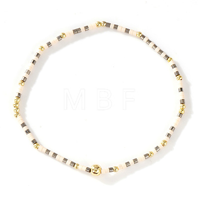 Bohemian Glass Seed Beads & Brass Stretch Bracelets for Women TI8364-4-1