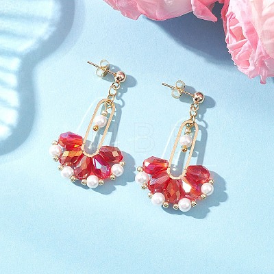 Fan Glass Dangle Stud Earrings EJEW-MZ00674-01-1