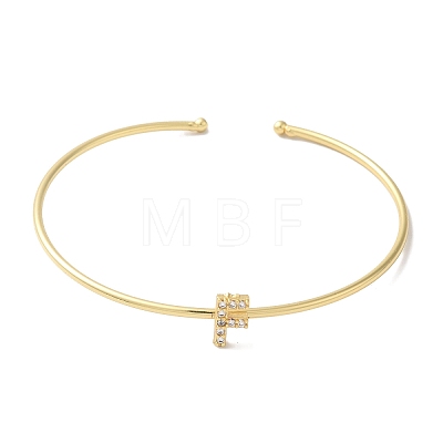 Rack Plating Brass Micro Pave Clear Cubic Zirconia Letter Open Cuff Bangles BJEW-A018-01G-F-1