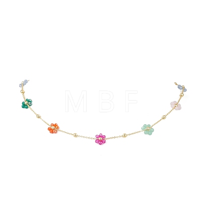 Brass & Glass Colorful Flower Link Chain Necklaces for Women NJEW-JN05454-1