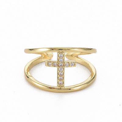 Brass Micro Pave Clear Cubic Zirconia Cuff Rings RJEW-Q164-025-NF-1