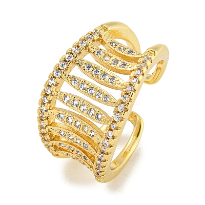 Rack Plating Brass Micro Pave Cubic Zirconia Wide Open Cuff Ring for Women RJEW-C082-04G-1