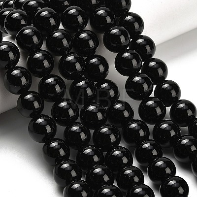 Natural Black Onyx(Dyed & Heated) Beads Strands G-H329-C06-10mm-1