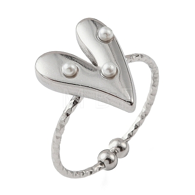 304 Stainless Steel & Plastic Pearl Cuff Open Rings SA-G002-01P-1