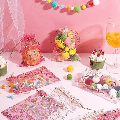 100Pcs Gold Stamping Heart Organza Gift Bags OP-PH0001-37B-1
