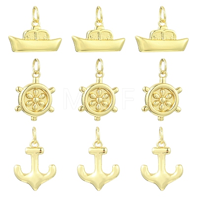 9Pcs 3 Styles Helm & Ship Charms Brass Pendants KK-CJ0005-75-1