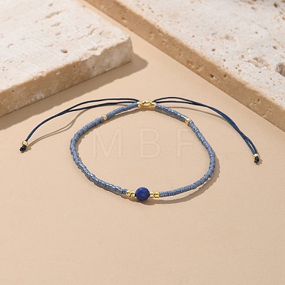 Adjustable Natural Lapis Lazuli Braided Bead Bracelets BJEW-F391-A10-1