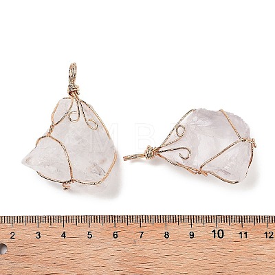 Raw Rough Natural Quartz Crystal Copper Wire Wrapped Big Pendants G-B077-01G-03-1