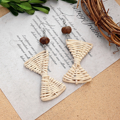 Bohemian Wood & Rattan Wood Woven Dangle Earrings WG8783F-02-1