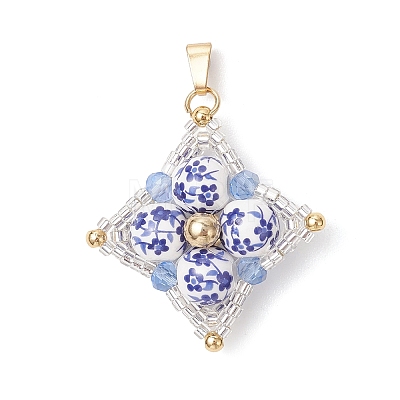 Handmade Flower Printed Porcelain Ceramic Pendants PALLOY-MZ01252-1