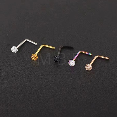 304 Stainless Steel Rhinestone Round Ball L-Shaped Nose Rings WGE5A2F-08-1