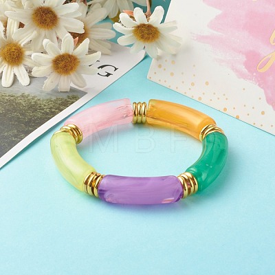 Imitation Gemstone Acrylic Curved Tube Beads Stretch Bracelets BJEW-JB06588-1