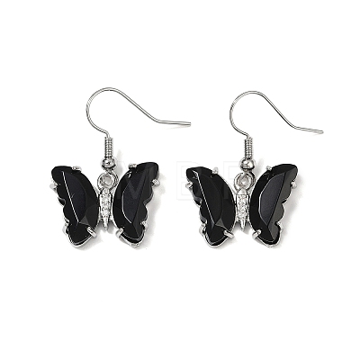 Natural Obsidian Brass Dangle Earrings EJEW-M081-01P-08-1