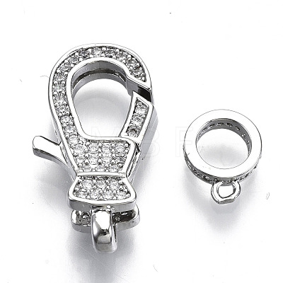 Brass Micro Pave Clear Cubic Zirconia Lobster Claw Clasps KK-N227-49P-NF-1