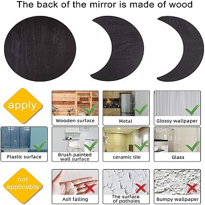Acrylic Wooden Moon Phase Mirror DIY-WH0167-48B-1