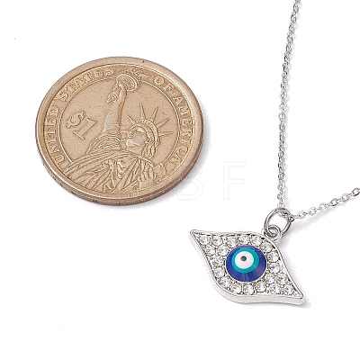 Alloy Crystal Rhinestone Cable Chain Blue Enamel Eye Pendant Necklaces for Women NJEW-JN04977-02-1