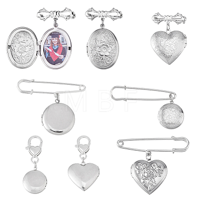 7Pcs 316 Stainless Steel Locket Pendant Brooches JEWB-FH00050-1