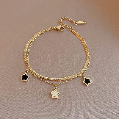 Star Stainless Steel with Natural Shell Double Layer Pendant Necklaces & Charm Bracelets Sets WGBAFA5-03-1