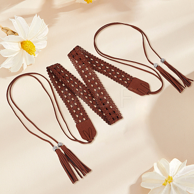 1Pc Bohemian Imitation Leather Tassel Wrap Chain Belts AJEW-CL0006-22-1