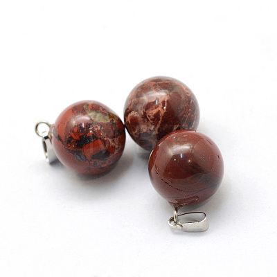 Round Natural Red Rainbow Jasper Pendants X-G-Q434-14-1