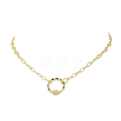 Brass Paperclip Chain Necklaces with Colorful Cubic Zirconia Ring Carabiner Locks for Women NJEW-JN06461-1