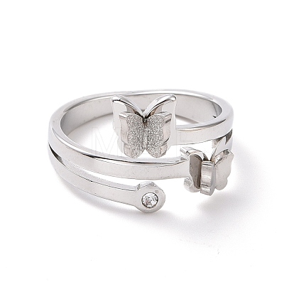 Crystal Rhinestone Butterfly Finger Ring RJEW-D120-09P-1