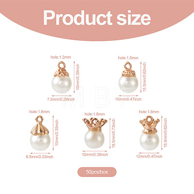 Craftdady 50Pcs 5 Styles Resin Imitation Pearl Pendants FIND-CD0001-32-1