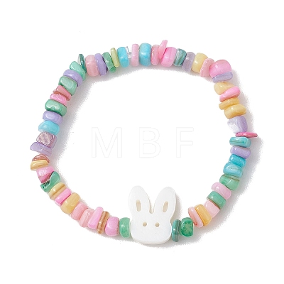 Natural Freshwater Shell Chip  Beads Stretch Bracelets for Girl BJEW-JB13097-1