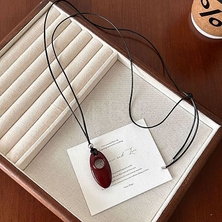 Adjustable Alloy Horse Eye Pendant Black Waxed Cord Long Necklaces for Women FS-WG001E9-03-1