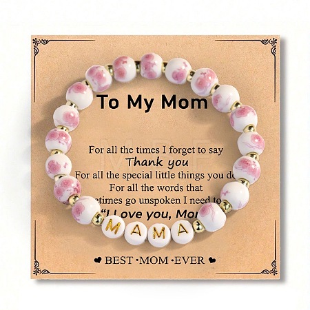 Mother's Day Round Handmade Floral Porcelain & Resin Beaded Stretch Bracelets for Mom QO2336-3-1
