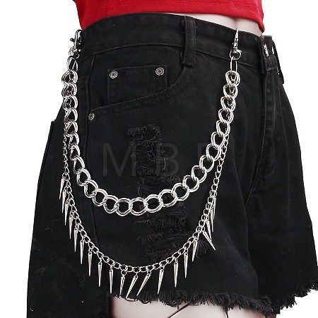 Punk Style Alloy with Aluminium Spiked Cone Double Layered Chain Belts for Pants FS-WGA3437-06-1