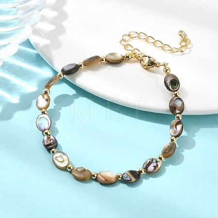 Natural Paua Shell & Brass Beaded Bracelets for Women BJEW-JB13708-1