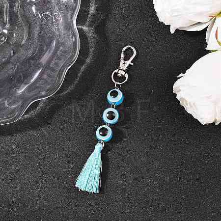 Resin Evil Eye Round Bead & Polyester Tassel Pendant Decorations HJEW-JM04165-01-1