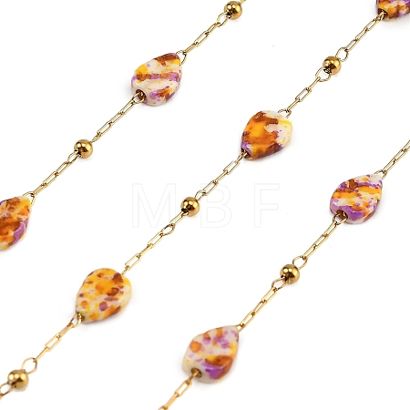 Handmade Stainless Steel & Natural Shell Beaded Link Chains SA-CBA6C37-01G-03-1